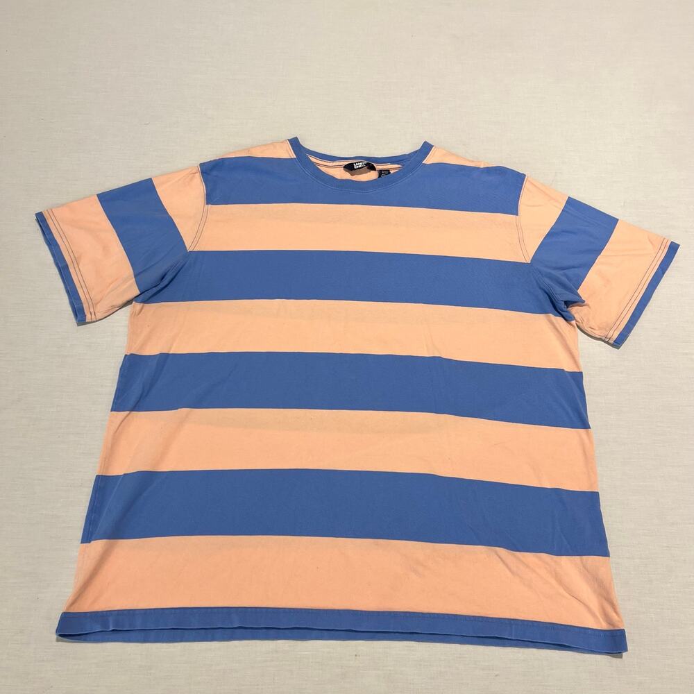 Lands End Striped T Shirt Blue Peach Pink Short Sleeve Sz XXL
